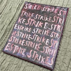 Independent artist canvas “Strike” 2015 in purple, gray, and red tones